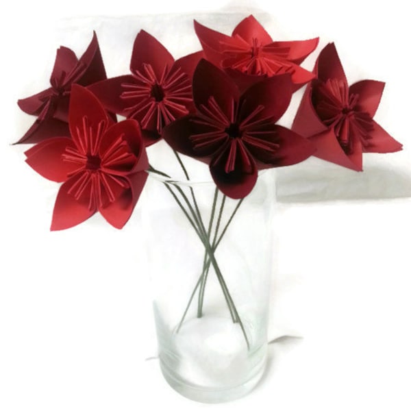 Ombre rojos OOAK, cartulina, Origami flores de papel