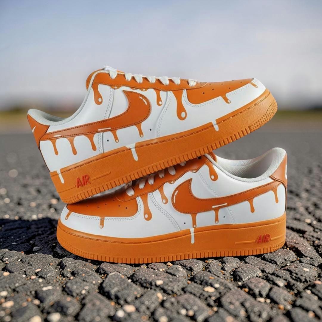 Orange Drip Custom Air Force 1 Sneakers – Hand Painted Streetwear AF1 ...