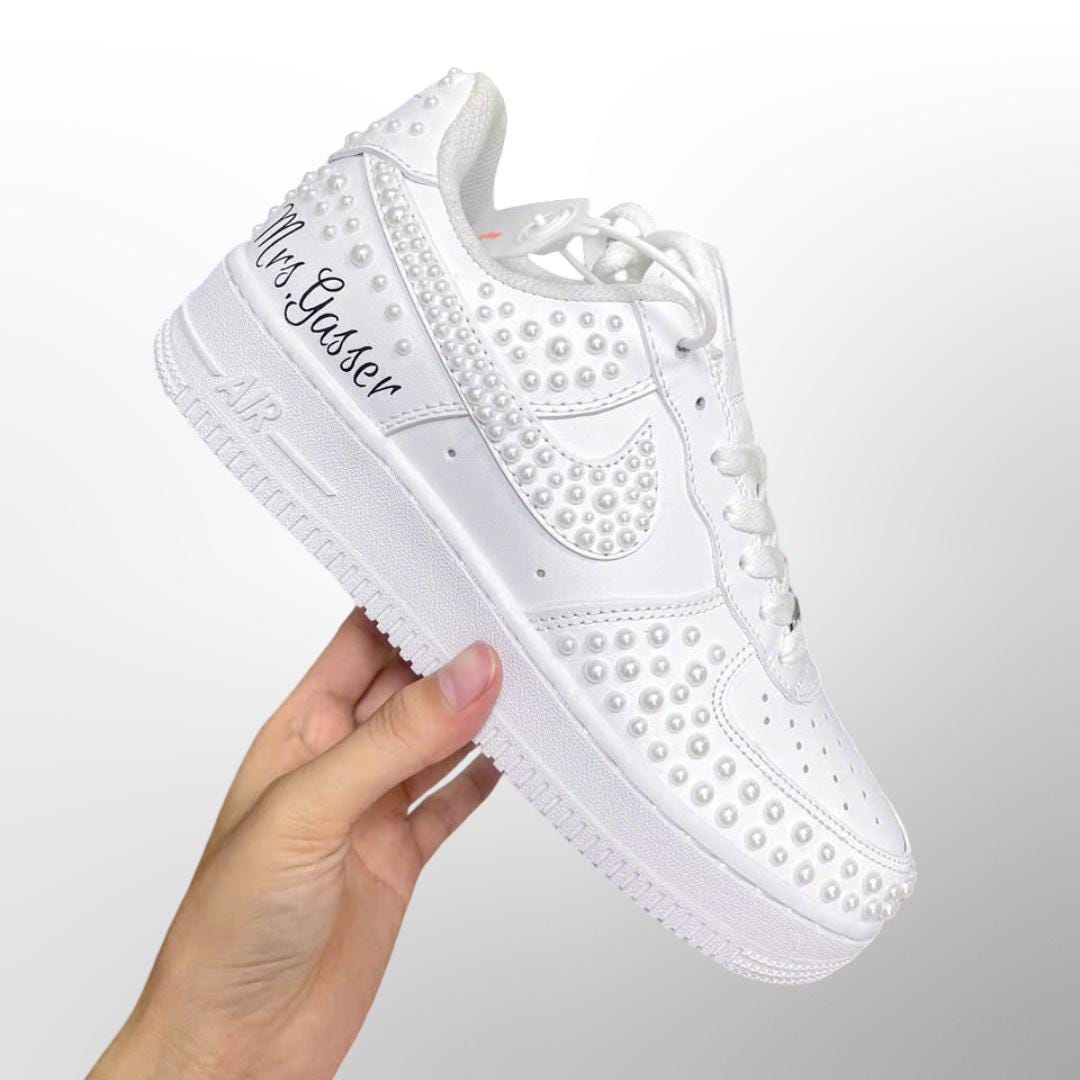Personalized Pearl Wedding AF1 Sneakers, Custom Bride Air Force 1 Shoes ...
