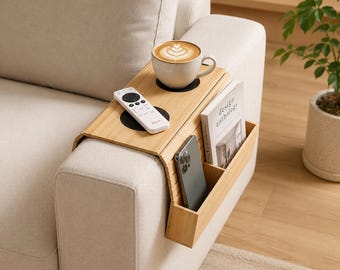 Sofa Arm Table，Perfect gift idea,Space - Saving Home Accessory,Wooden Sofa Armrest Table,Stylish Couch Table for Drinks,Remotes and Others