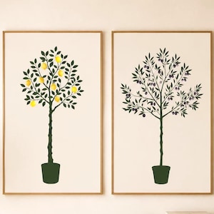 Set di stampe di limoni e olivi / Arte murale botanica scandinava / Download digitale