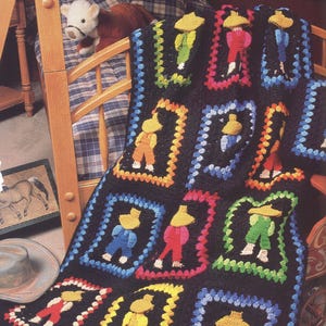 Sam Vintage Häkelmuster (PDF), Häkelmuster für eine kleine Jungen-Decke im Stil der 70er Jahre (Volkskunst), Sofort-Download