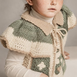 Vintage Crochet Child's Poncho Pattern PDF, Tyrolean Smock, Granny Square Kids Capelet, Retro Children's Crochet Size 4-6