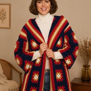 Vintage Crochet Hooded Wrap Coat Pattern PDF, Granny Square Crochet Jacket, 1970s Boho Coat, Festival Cardigan Hippie