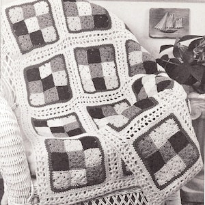 Modèle PDF vintage de couverture patchwork au crochet, couverture carrée style grand-mère, jeté à empiècements ajourés, modèle de crochet traditionnel, téléchargement instantané