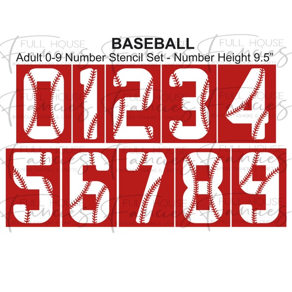 Baseball Number Stencils 0-9 - Adult & Youth Sizes