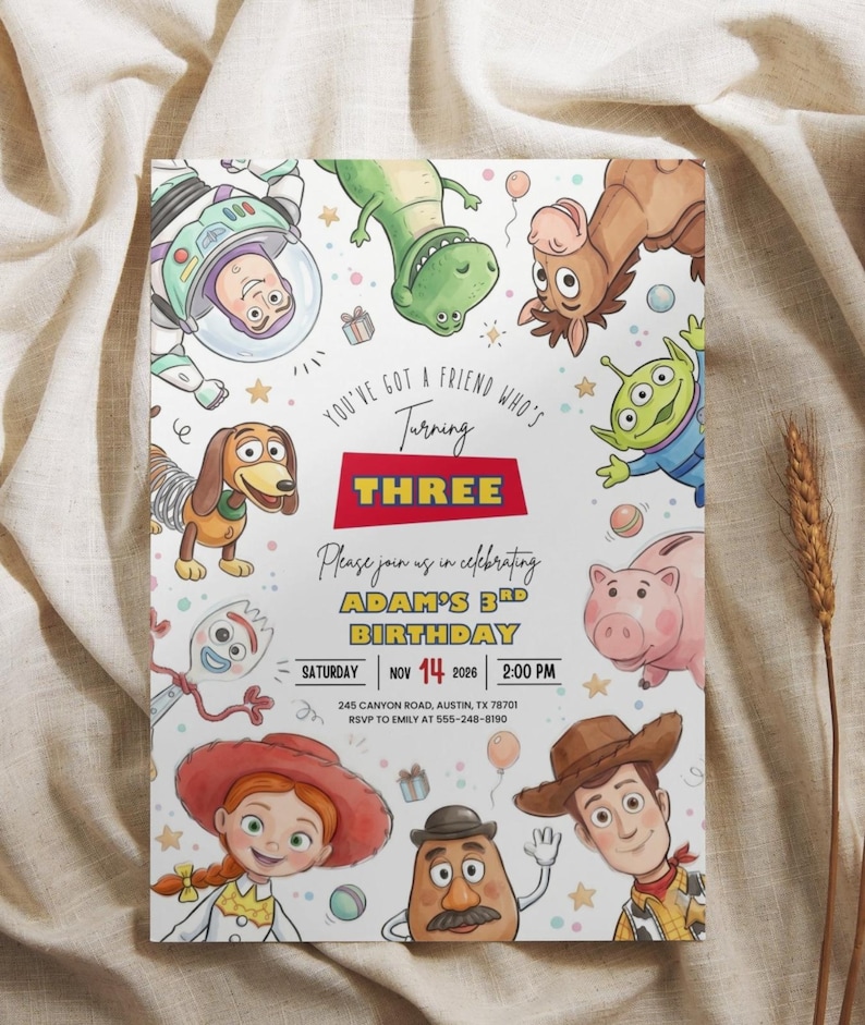 Editable Any Age Toy Story Birthday invitation, Toy Story Party Invite, Kids Birthday Invites, Editable Canva Template (Digital Download) image 2