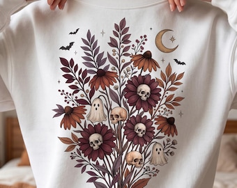 Straszny dziki kwiat png, projekt sublimacji w stylu retro jesieni, Cottagecore jesień png, modny kwiatowy jesień png, projekt koszulki na Halloween