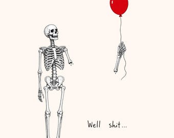 Szkielet Zaginiony Balon Png, No Kurwa Śmieszny Szkielet Png, Czarny Humor na Koszulce na Halloween Png, Gotycka Sarkastyczna Sublimacja