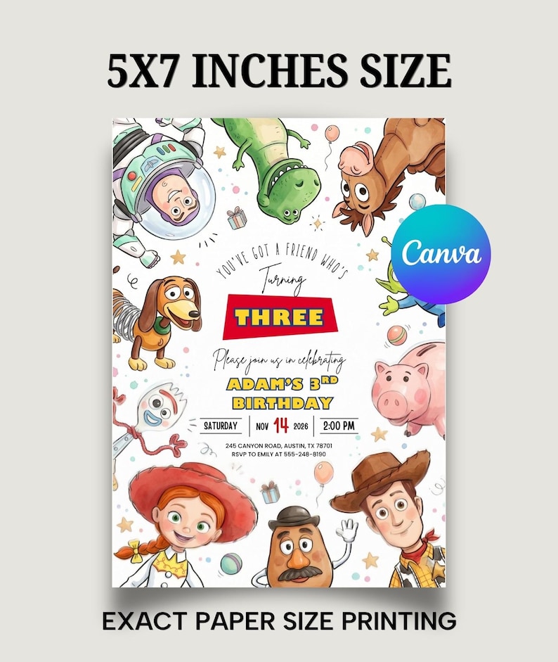 Editable Any Age Toy Story Birthday invitation, Toy Story Party Invite, Kids Birthday Invites, Editable Canva Template (Digital Download) image 6