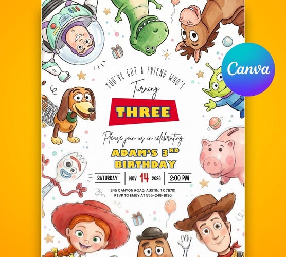 Editable Any Age Toy Story Birthday Invitation — Kids Birthday Canva Template