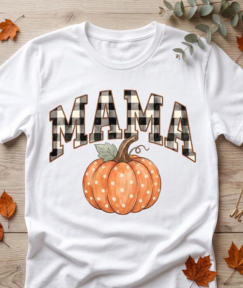 Fall Mama PNG, Pumpkin Season PNG, Gingham Mama Sublimation PNG, Digital Download image 4