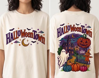 Vintage drzeworyt Halloweentown PNG, dziewczęca sublimacja retro, upiorna jesienna grafika na koszulce, beztekstowe pobieranie cyfrowe