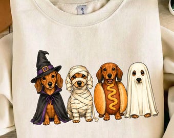Halloween Dachshund PNG, Sublimacja kostiumu dla psa, Uroczy projekt na Halloween dla jamnika, Mumia ducha doxie PNG, Sublimacja dla miłośników psów na Halloween