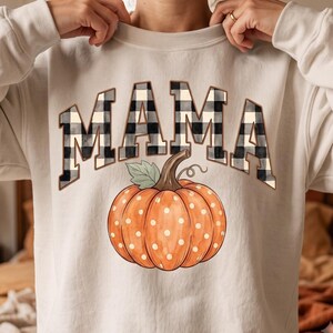Fall Mama PNG, Pumpkin Season PNG, Gingham Mama Sublimation PNG, Digital Download image 5
