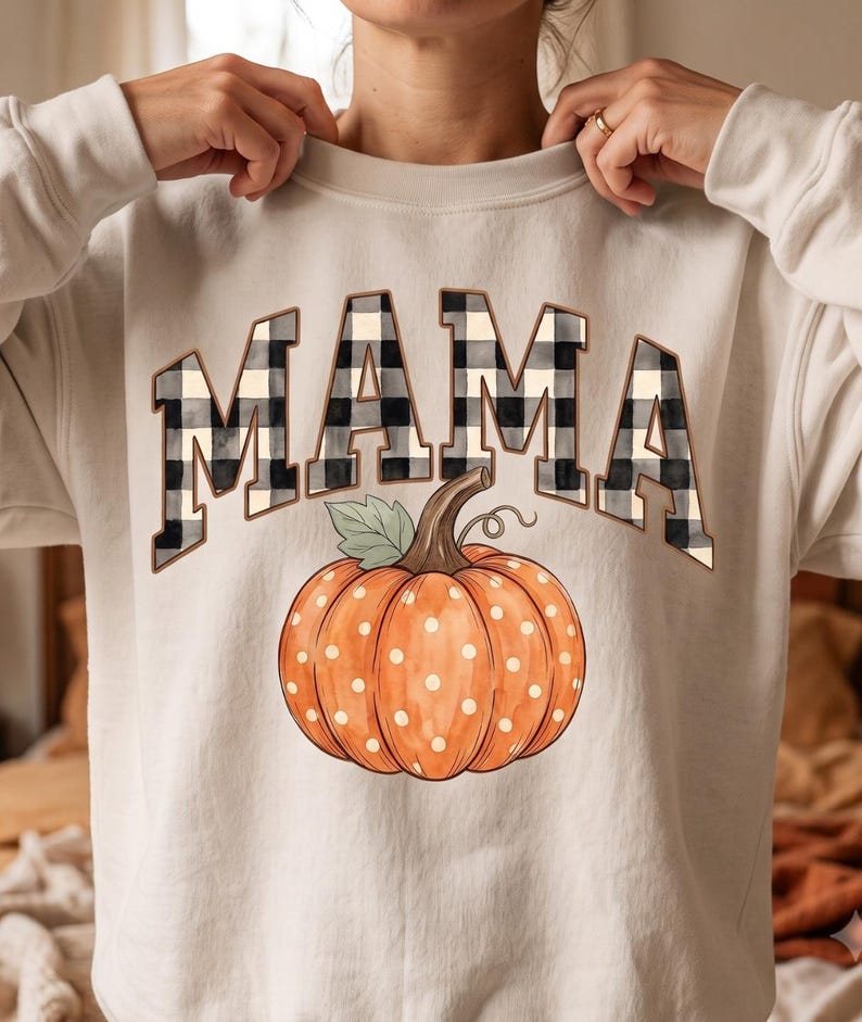Fall Mama PNG, Pumpkin Season PNG, Gingham Mama Sublimation PNG, Digital Download image 5
