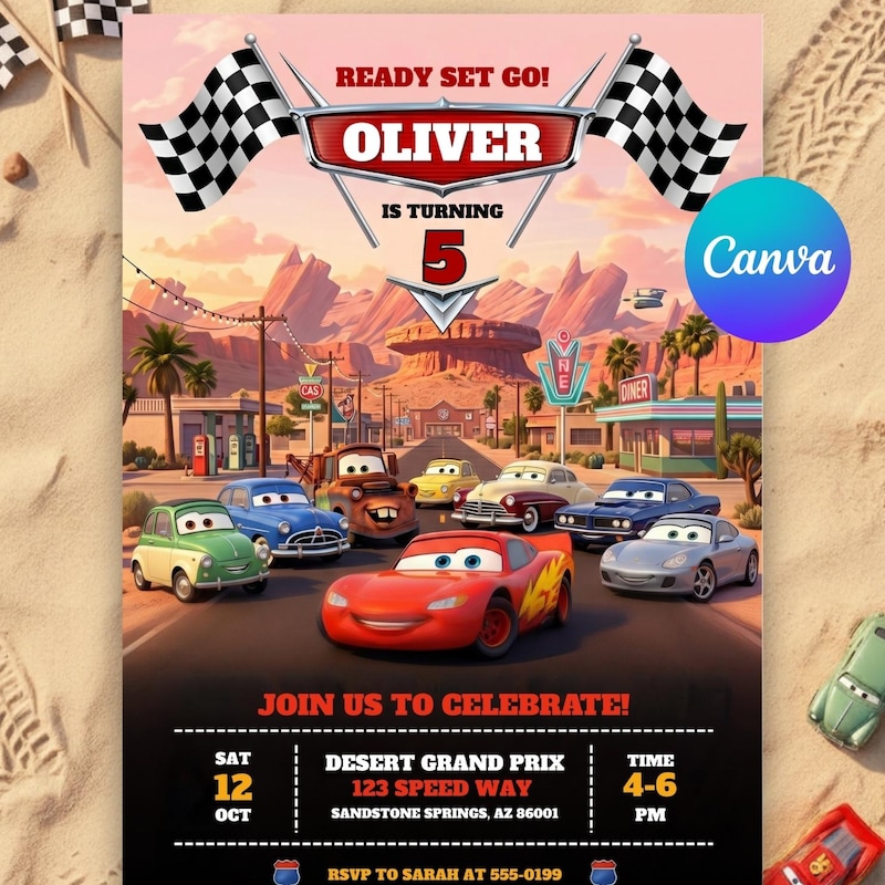 Invitation rayo mcqueen - Etsy México