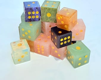 Gemstone Dice Set with Gift Box, D6 Crystal Dice with Organza Bag, Board Game Dice, RPG Dice Gift, Obsidian Jade Quartz