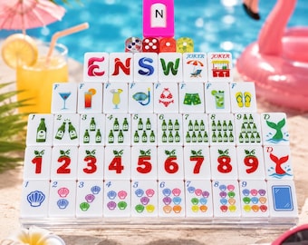 Pool Themed American Mahjong Tiles, Summer Vacation Mahjong Set, Custom Printed Acrylic Mahjong, Beach Mahjong Gift, Mahjong Lover Present