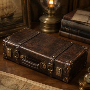 Vintage Leather Suitcase Storage Box Retro Decorative Trunk Photography Prop Keepsake Organizer Birthday Gift for Him Couple Gift