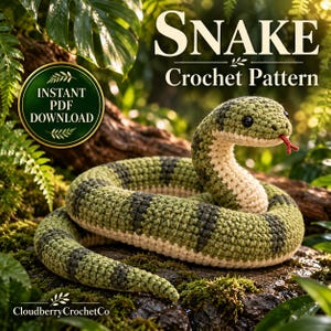 Rainforest Snake Crochet Pattern PDF, Coiled Green Amigurumi Reptile (Digital Download)