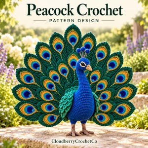 Peacock Crochet Pattern PDF, Amigurumi Bird with Layered Tail, Illustrated Tutorial