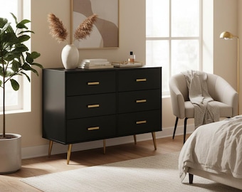 Minimalistische moderne Kommode mit 6 Schubladen - Elegantes Wohnaccessoire für Schlafzimmer und Alltag