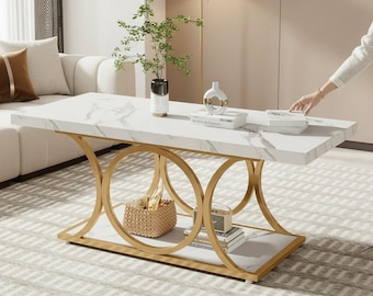 Tribesigns Coffee Table with Faux Marble Top – Modern Décor for Cozy Living