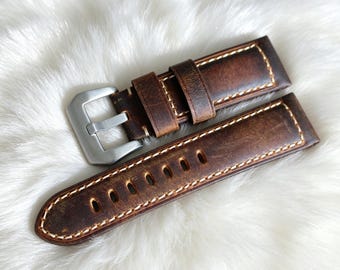 Horlogeband van echt topnerfleer, vintage rustiekbruine band compatibel met Panerai