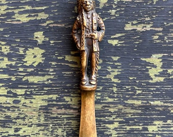 1920s Native American Brass Letter Opener | Made in England With Figural Handle Design