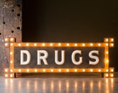 Vintage Sign / 1910's/ Original Milk Glass Light Up Drugs Sign / From The Watson's Drug Store In Orange, California / Pre Neon Bulb Sign
