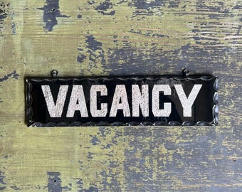 1920s VACANCY Chip Glass Sign | Reverse Painted Glass & Foil Lettered Roadside Motel Lodging Hotel Display