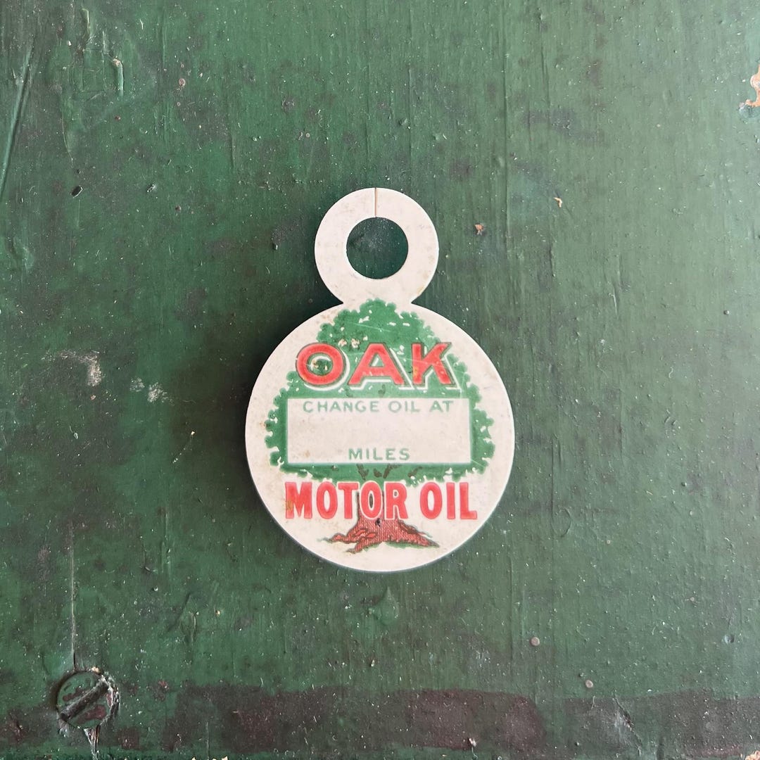 1930s Oak Motor Oil Celluloid Oil Change Reminder Tag | N.O.S.