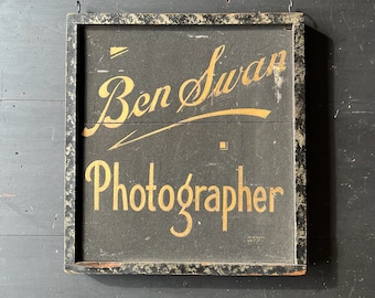 C. 1920’s Ben Swan Photographer Sand Painted Wood Trade Sign With Original Wood Frame.