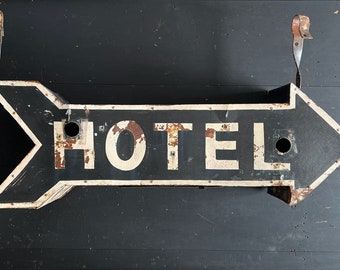 C. 1930&#39;s Tin Hotel Arrow Sign With Original Iron Hangers.