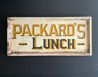 C. 1920's "Packard's Lunch" Hand Painted Wood Cafe Sign.