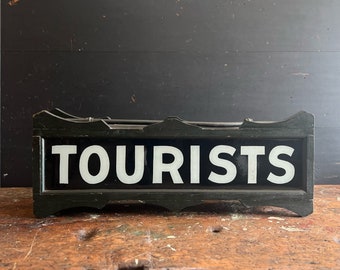 C. 1920's Tourists Light Up Sign With Wooden Framing & Glass Faces.