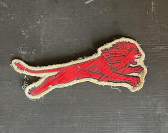 1930s Gilmore Oil Co. Leaping Lion Patch | Embroidered Uniform Emblem | Original Gas Station Service Attendant Patch.