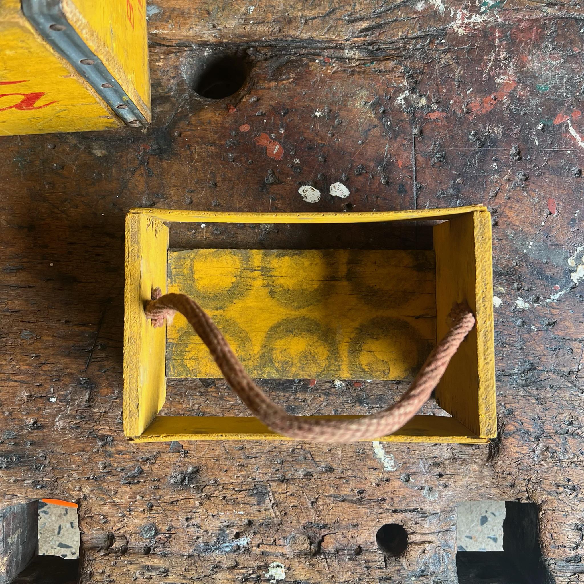1920's Coca Cola Wooden Bottle Carrier • Six-pack Crate • Yellow