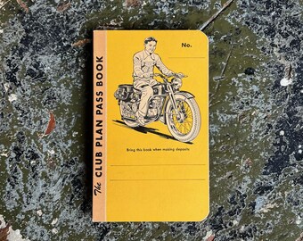 1950s Harley-Davidson Motorcycles N.O.S. Club Plan Pass Book | Dealership Deposit Savings Booklet With Motorcycle Rider Graphic.