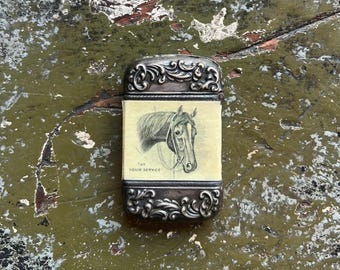 1910s George Allanson Match Safe • Plankinton House Cigar Store Milwaukee • Horse Graphic “At Your Service” Celluloid Advertising Vesta Case