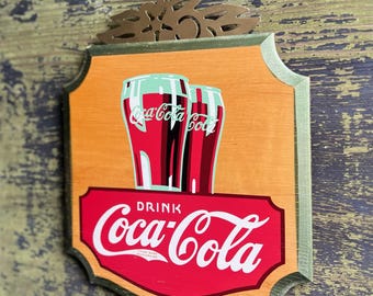 1950s Drink Coca-cola Advertising Sign | Painted Wood With