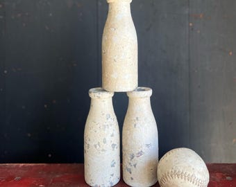 1930s Carnival Knock Down Game Metal Milk Bottles In original Paint With Original Ball – Amusement Park Midway Toss Game