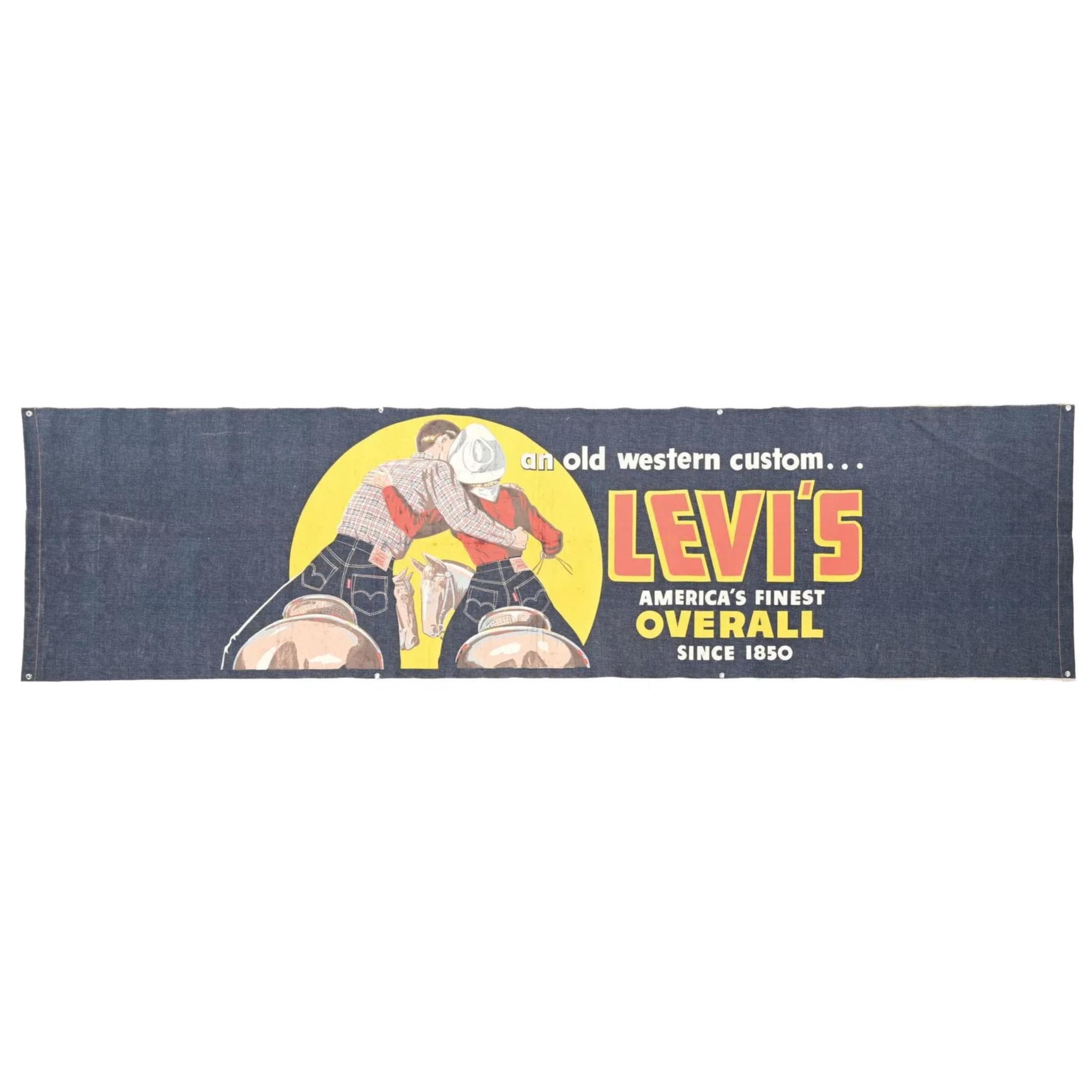 1950s Levi's Denim Overalls Store Display Banner • Cowboy