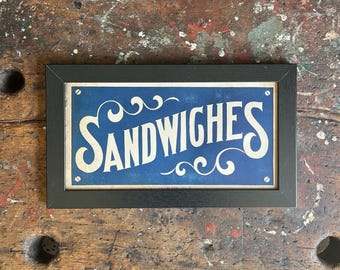 1920s “SANDWICHES” Restaurant Menu Advertising Sign • Original Hutton Bros Cardstock Menu Kitchen Signage • Curbside Drive In Diner Ephemera