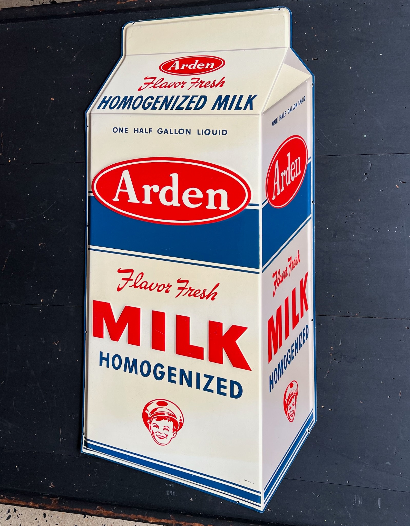 Original Arden Milk Embossed Tin Sign C. 1950's New Old