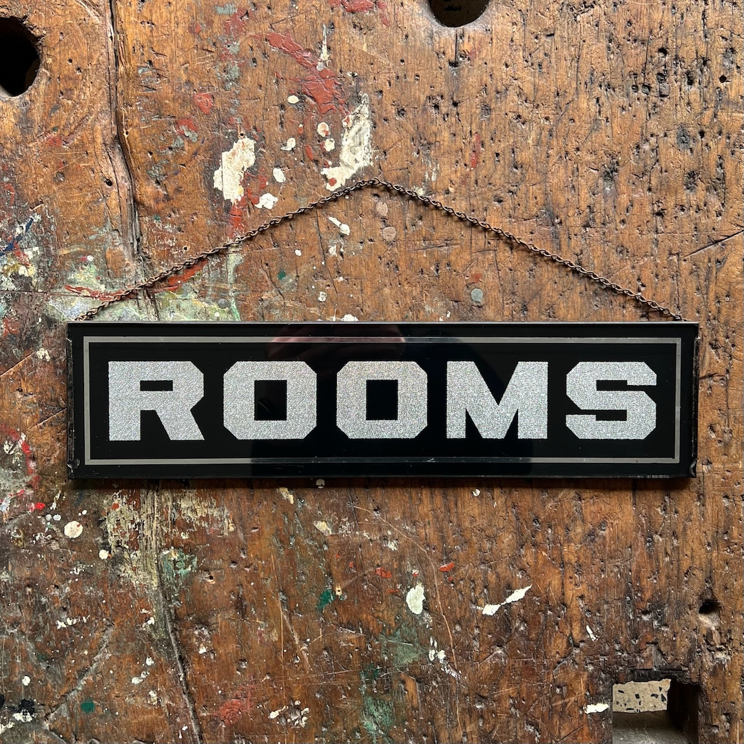 C. 1930's rooms Reflective Glass Boarding House Sign With Original Hanging Chain. Etsy