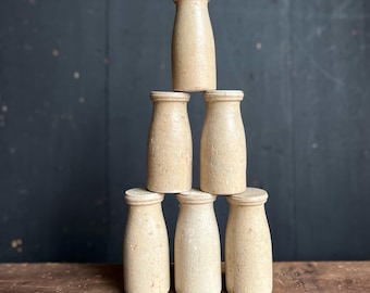 1930s Carnival Milk Bottle Set • Miniature Painted Wood Bottles • Original Game Toss Targets • Folk Art Amusement Midway Game Prop.