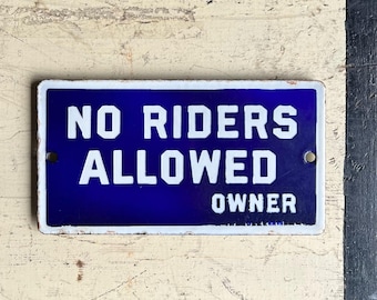 1920s No Riders Allowed Porcelain Sign | Delivery Truck Owner’s Instructional Signage In Cobalt Blue | Original Automotive Porcelain Signage