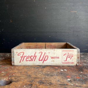 1960s 7UP Wooden Soda Pop Bottle Crate • “Fresh Up With Seven Up” Advertising Storage Box • Stoner Beverage Co. Harrisburg PA.